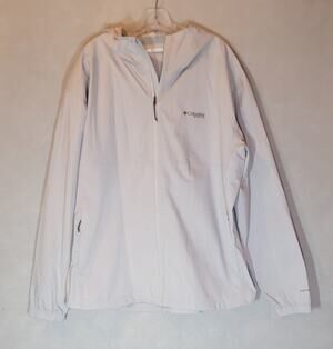 Columbia PFG Mens XL Full Zip Hooded Jacket Windbreaker Light Gray Omni Shield